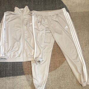 Women’s Adidas Beige Track Suit with White Stripes